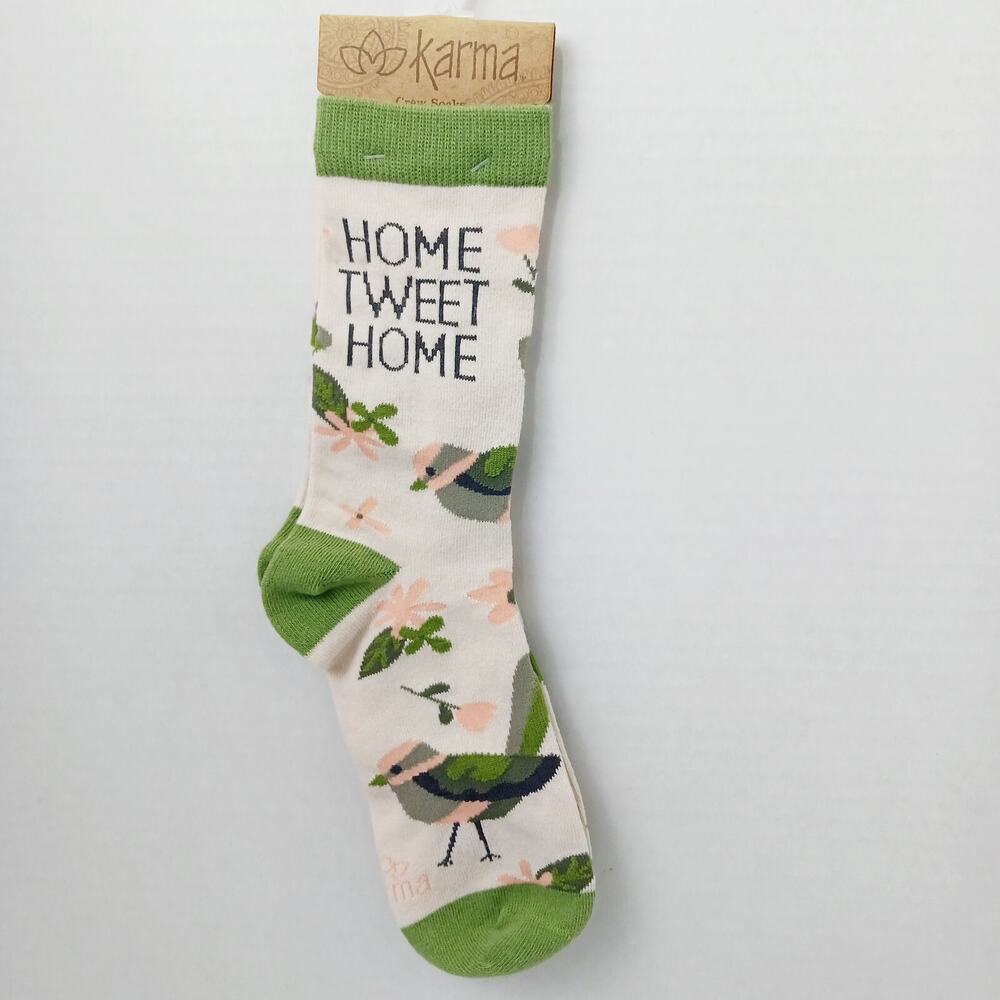 Women Boy Sock Crew Karma Home Tweet Home Sweet Bird Pink Cotton Gift NWT NEW